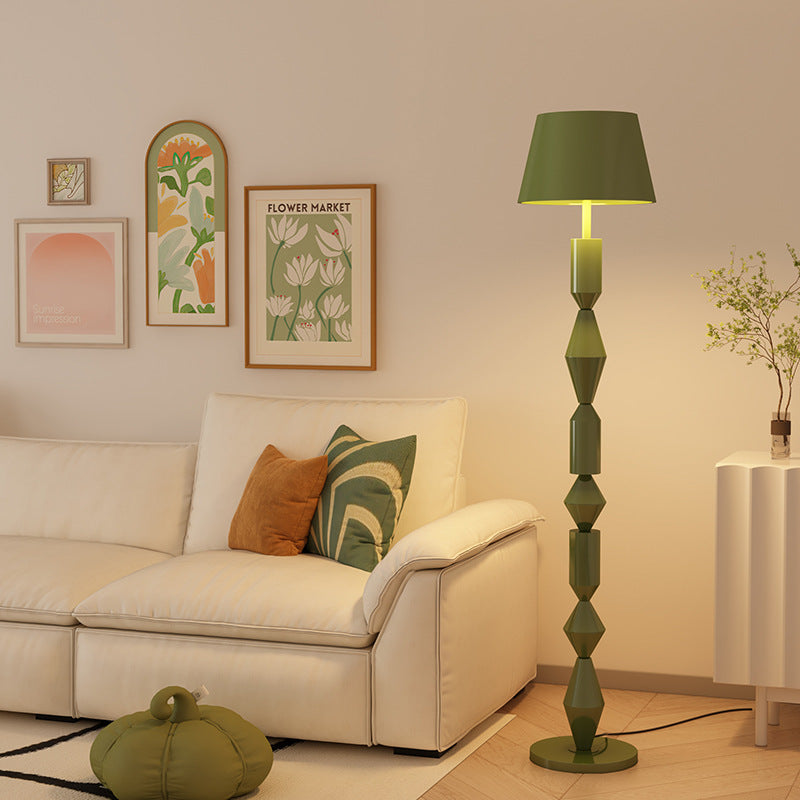 Traditional French Iron & Fabric Geometric Round 1-Light Standing Floor Lamp For Bedroom & Living Room