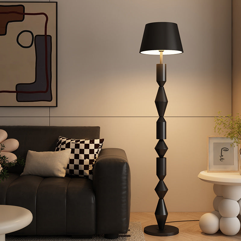 Traditional French Iron & Fabric Geometric Round 1-Light Standing Floor Lamp For Bedroom & Living Room
