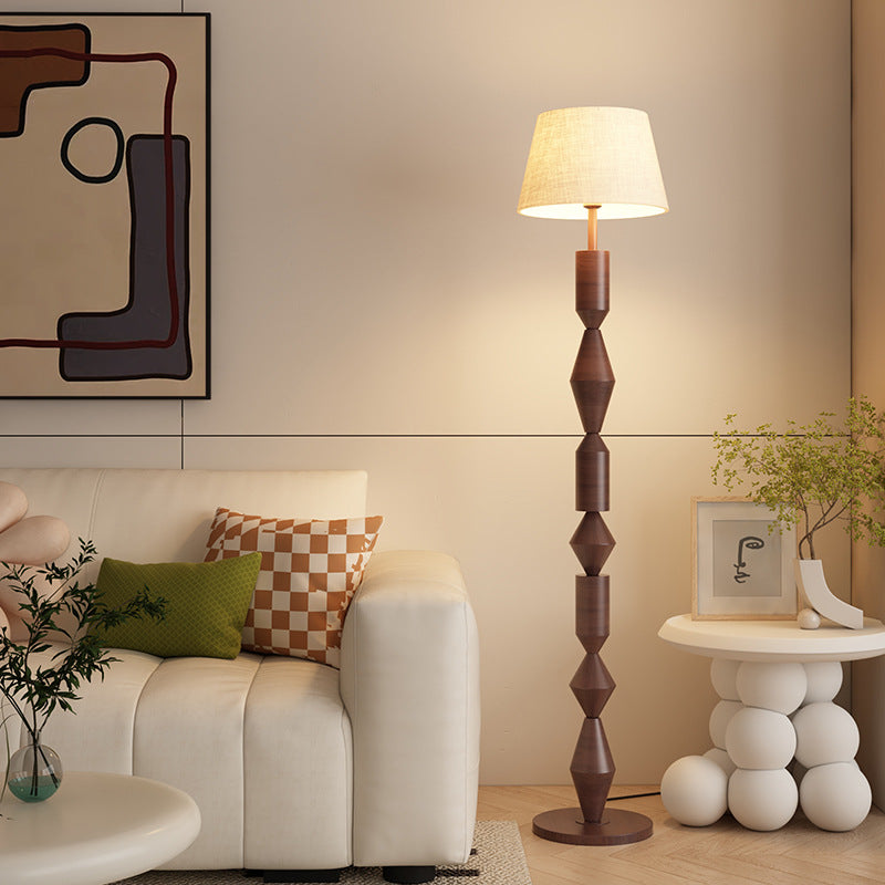Traditional French Iron & Fabric Geometric Round 1-Light Standing Floor Lamp For Bedroom & Living Room