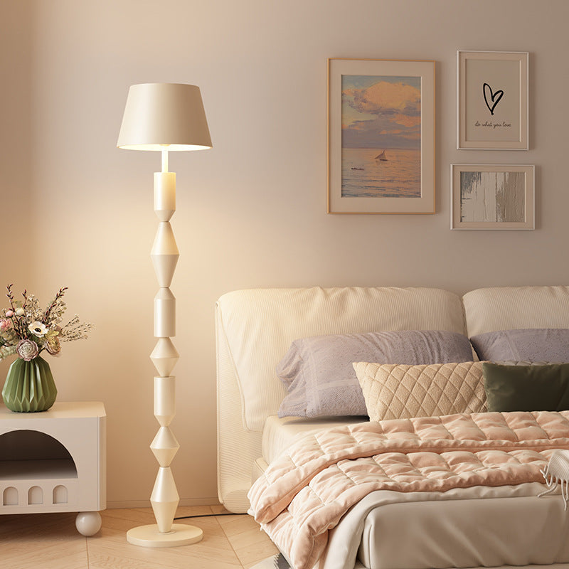 Traditional French Iron & Fabric Geometric Round 1-Light Standing Floor Lamp For Bedroom & Living Room