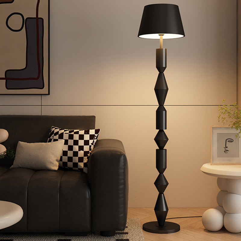 Traditional French Iron & Fabric Geometric Round 1-Light Standing Floor Lamp For Bedroom & Living Room