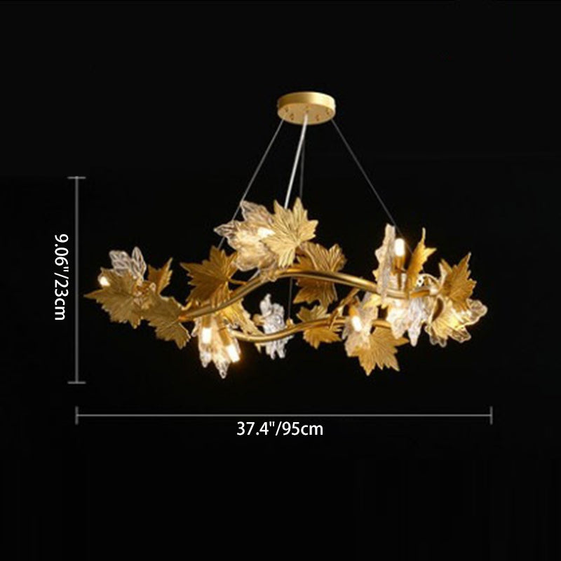 Contemporary Creative Aluminum & Glass Maple Leaf 6/9/14/20-Light Chandelier For Dining Room, Bedroom And Living Room