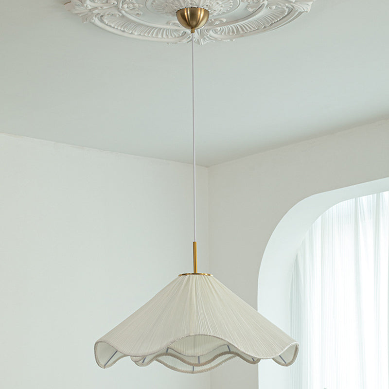 Contemporary Nordic Fabric & Iron Pleated Cone 1-Light Pendant Light For Bedroom, Living Room & Dining Room