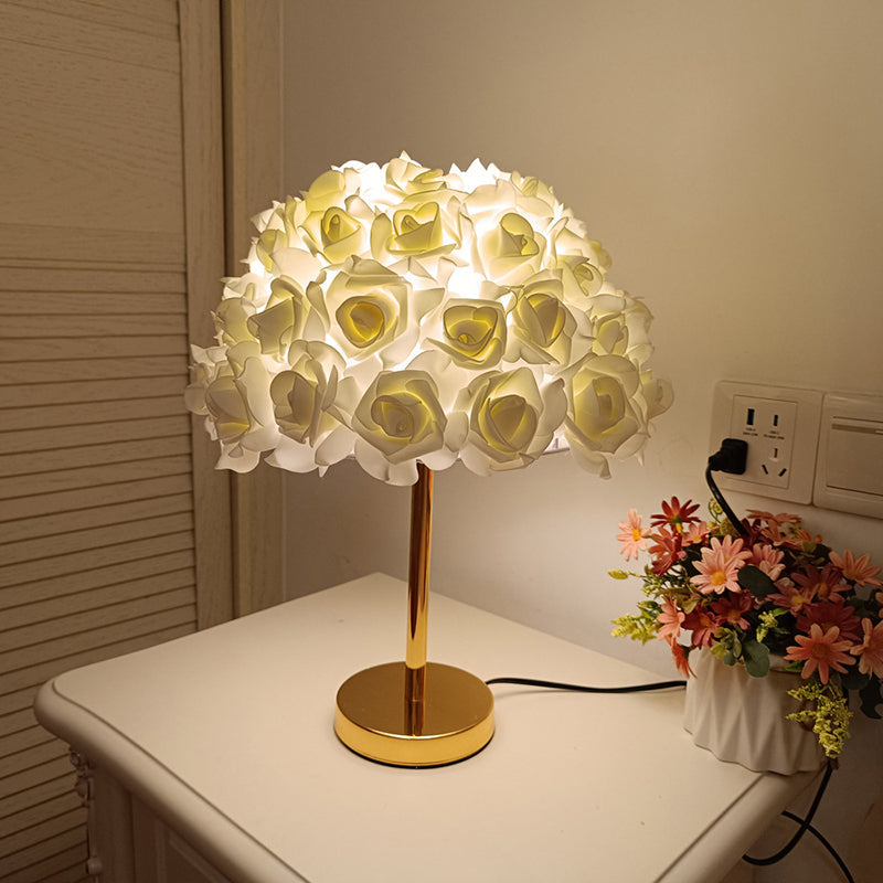 Modern Art Deco Metal & PVC Rose-Shaped 1-Light Table Lamp For Bedroom & Living Room