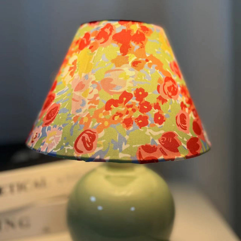 Modern Art Deco Ceramic & Fabric Round 1-Light Table Lamp For Bedroom & Living Room