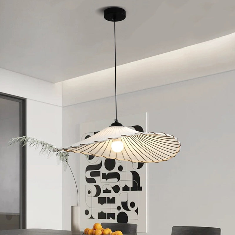 Traditional Japanese Fabric & Iron Lotus-Shaped Round 1-Light Pendant Light For Dining Room & Living Room