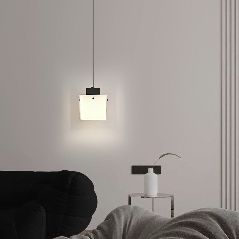 Modern Minimalist Glass & Iron Square 1-Light Pendant Light With Adjustable Cord For Bedroom, Living Room, Dining Room