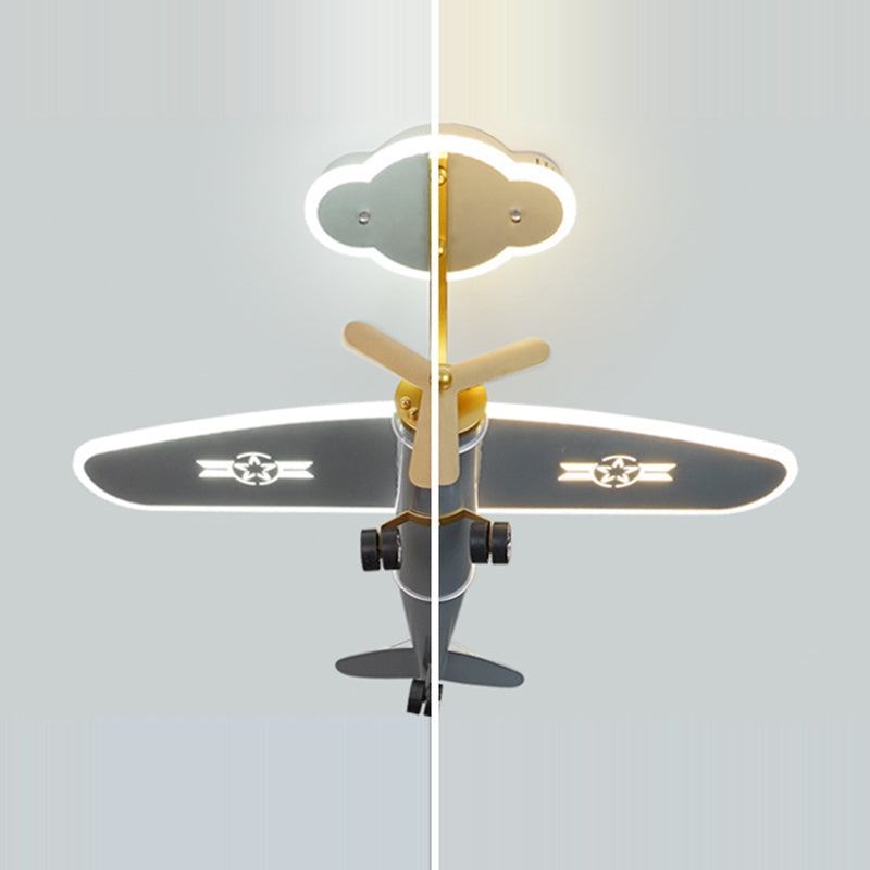 Contemporary Creative Metal & Acrylic Airplane Shape LED Semi-Flush Mount Ceiling Light For Kids Bedroom & Living Room