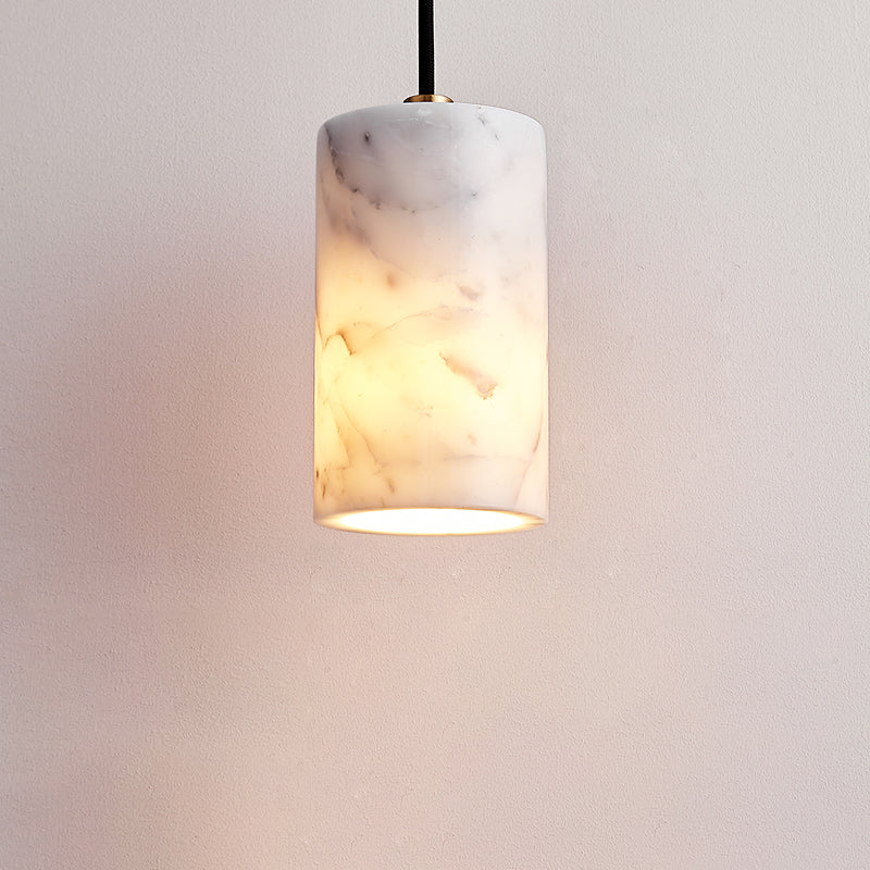 Modern Minimalist Brass & Marble Cylinder 1-Light Pendant Light For Bedroom, Living Room & Dining Room