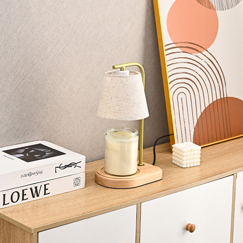 Modern Minimalist Metal, Wood & Fabric Round Oval 1-Light Melting Wax Table Lamp For Bedroom & Living Room