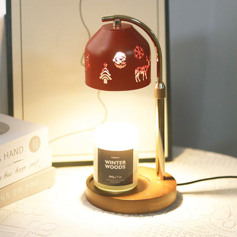 Contemporary Nordic Christmas Iron & Wood Round 1-Light Melting Wax Table Lamp With Adjustable Height For Bedroom & Living Room
