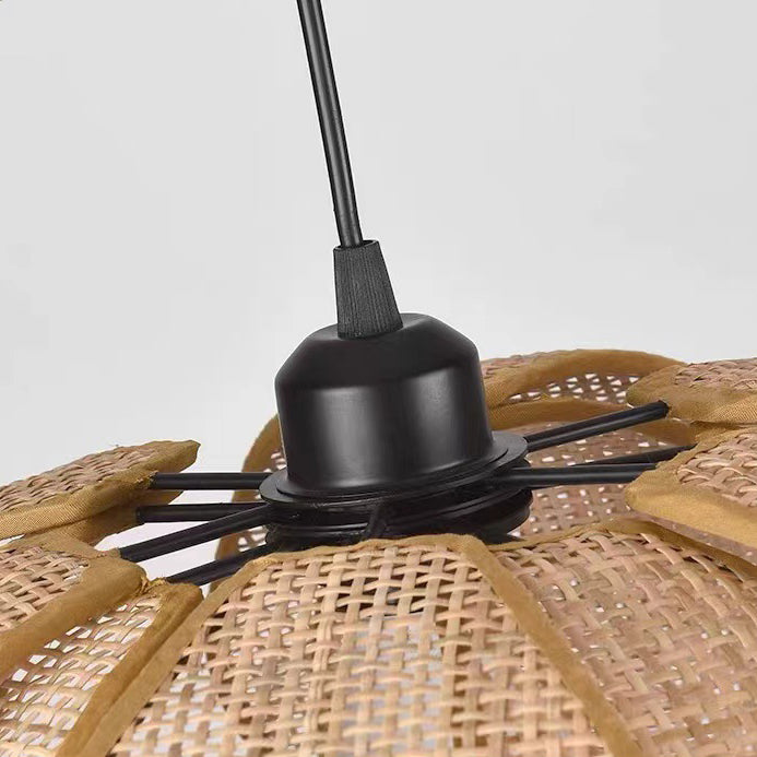 Traditional Japanese Rattan Petal 1-Light Pendant Light With Adjustable Cord For Dining Room, Bedroom & Living Room