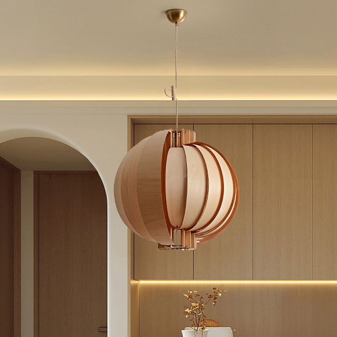 Traditional French Wood & Metal Globe 1-Light Pendant Light With Adjustable Cord For Bedroom, Dining Room & Living Room