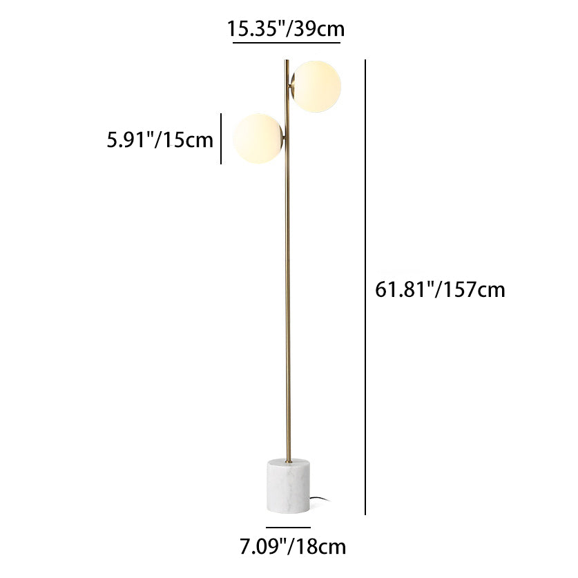 Contemporary Nordic Marble Metal & Glass Round 2-Light Standing Floor Lamp For Living Room & Bedroom