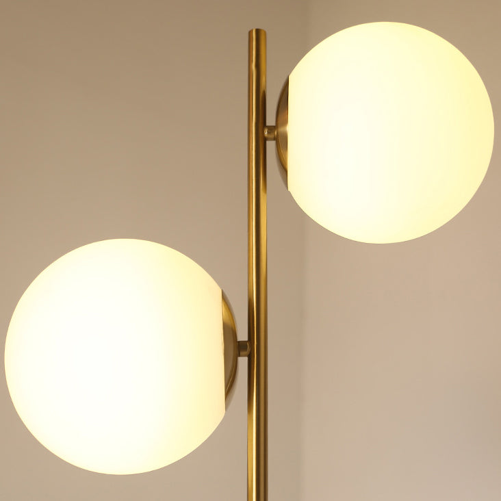 Contemporary Nordic Marble Metal & Glass Round 2-Light Standing Floor Lamp For Living Room & Bedroom