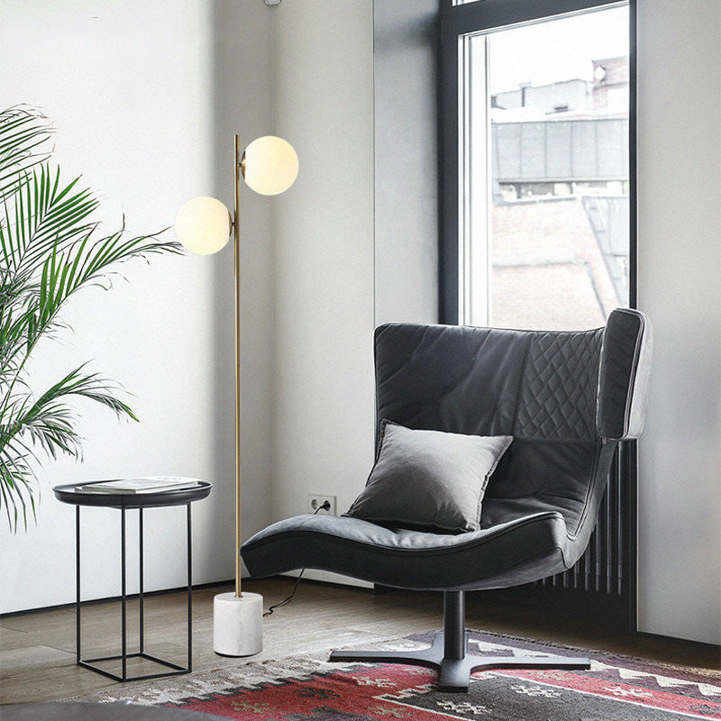 Contemporary Nordic Marble Metal & Glass Round 2-Light Standing Floor Lamp For Living Room & Bedroom