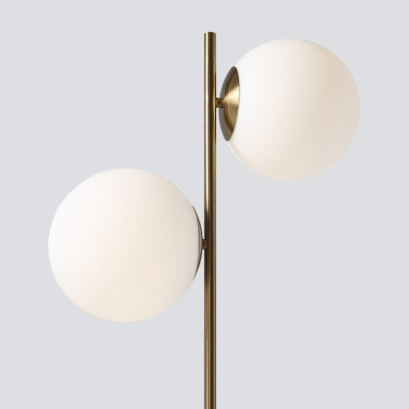 Contemporary Nordic Marble Metal & Glass Round 2-Light Standing Floor Lamp For Living Room & Bedroom