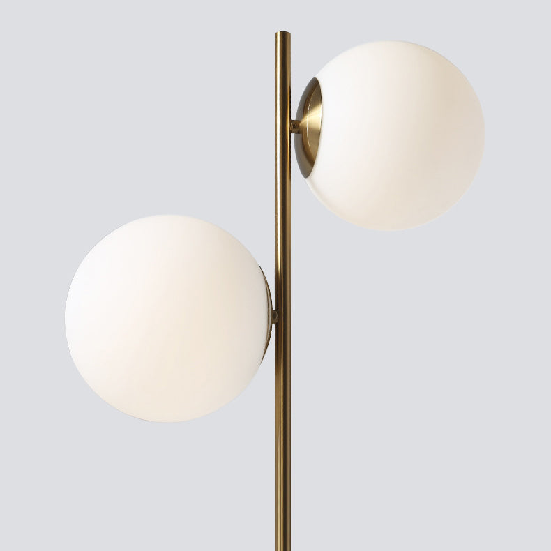 Contemporary Nordic Marble Metal & Glass Round 2-Light Standing Floor Lamp For Living Room & Bedroom