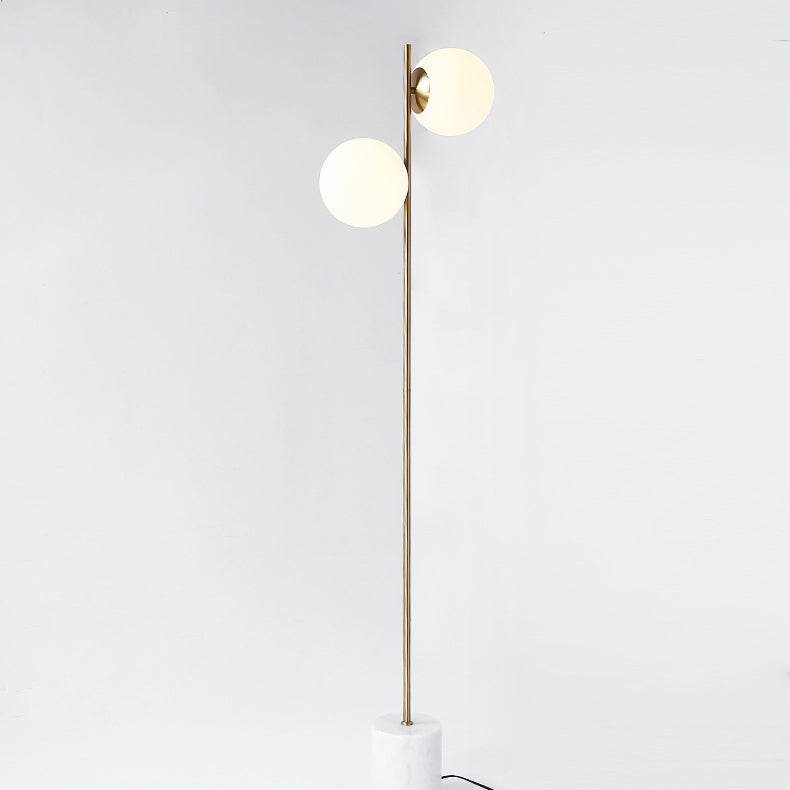 Contemporary Nordic Marble Metal & Glass Round 2-Light Standing Floor Lamp For Living Room & Bedroom