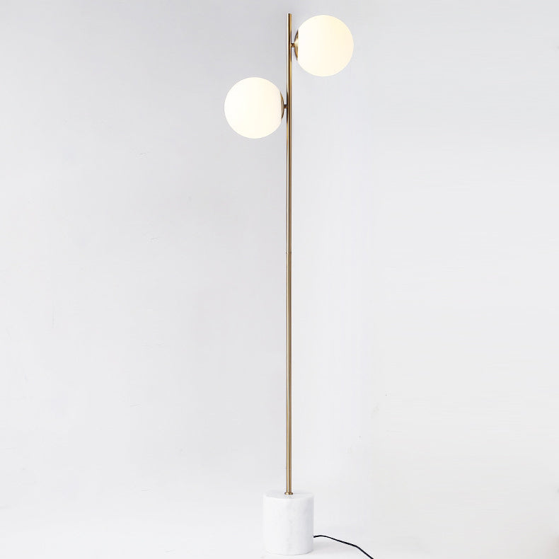 Contemporary Nordic Marble Metal & Glass Round 2-Light Standing Floor Lamp For Living Room & Bedroom