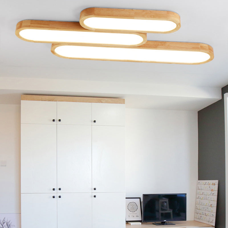 مصباح سقف LED بيضاوي الشكل بتصميم عصري بسيط من خشب المطاط والأكريليك لغرفة النوم وغرفة المعيشة