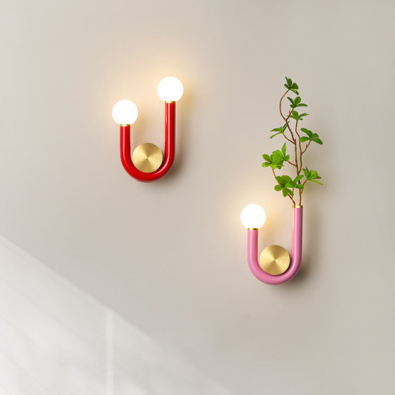 مصباح حائط LED دائري الشكل مصنوع من الحديد والأكريليك والألومنيوم على شكل حرف U تقليدي ياباني لغرفة النوم وغرفة المعيشة