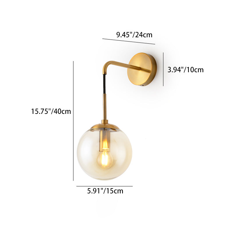 Contemporary Nordic Glass Iron Globe Round 1 Light Wall Sconce Lamp For Bedroom & Living Room
