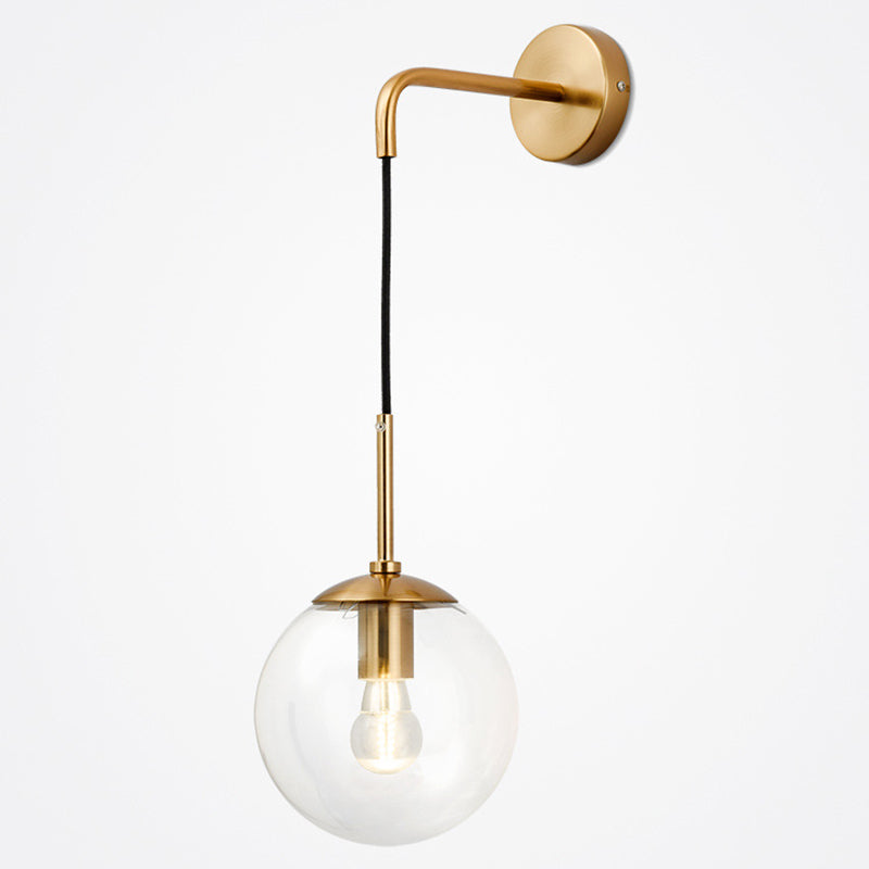 Contemporary Nordic Glass Iron Globe Round 1 Light Wall Sconce Lamp For Bedroom & Living Room