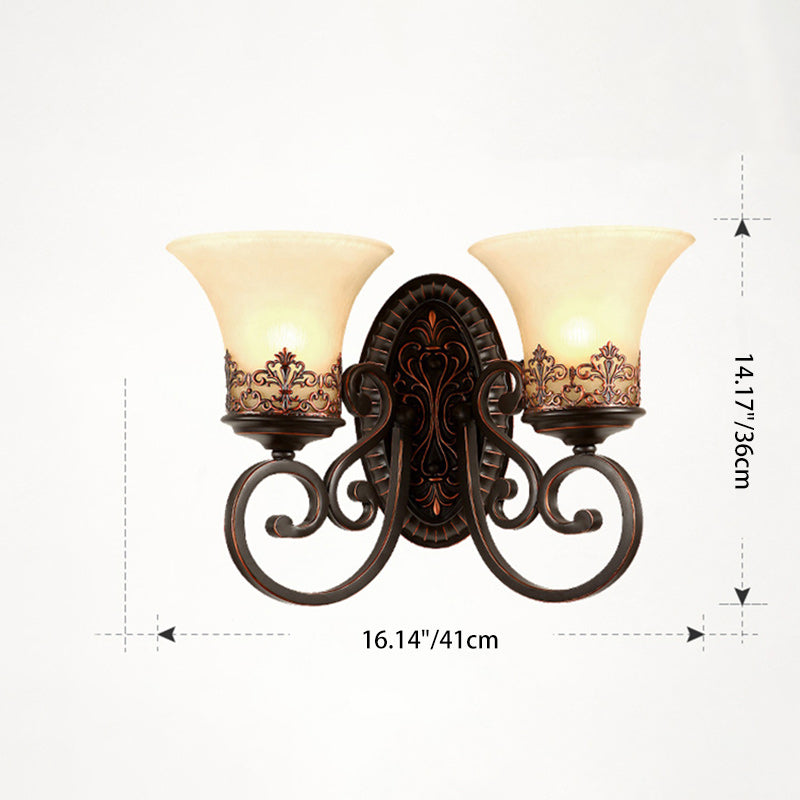 Traditional Farmhouse Glass Iron Resin Oval Floral 1/2-Light Wall Sconce Lamp For Bedroom And Living Room