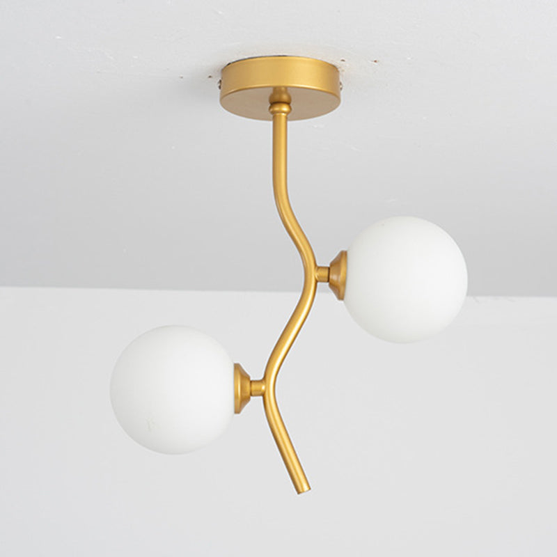 Contemporary Creative Glass Iron Wavy Globe 2-Light Semi-Flush Mount Ceiling Light For Bedroom And Living Room