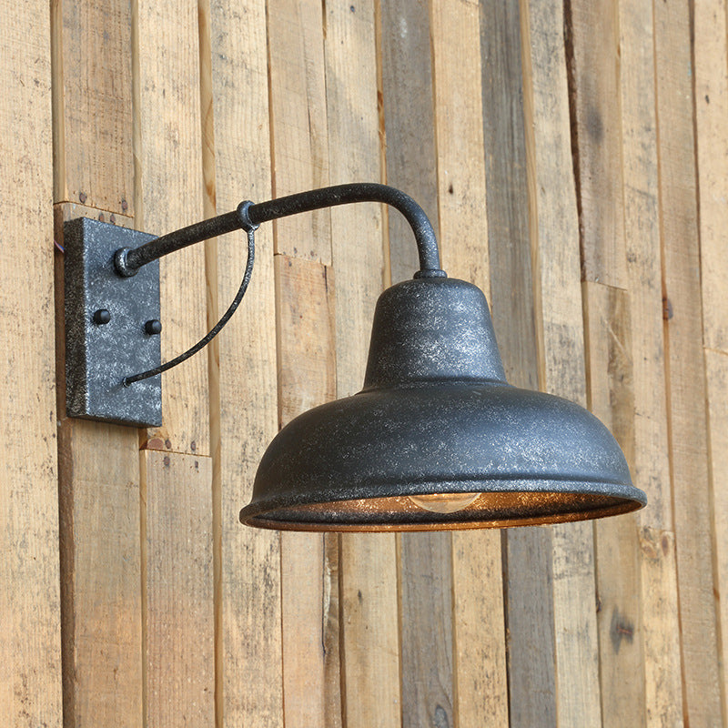 Traditional Vintage Iron Round Rectangular 1-Light Wall Sconce Lamp For Outdoor
