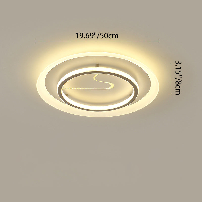 Modern Minimalist Acrylic Glass Iron Round LED Flush Mount Ceiling Light For Bedroom & Living Room