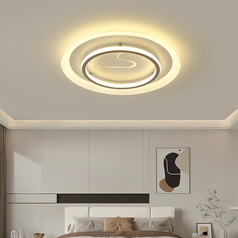 Modern Minimalist Acrylic Glass Iron Round LED Flush Mount Ceiling Light For Bedroom & Living Room