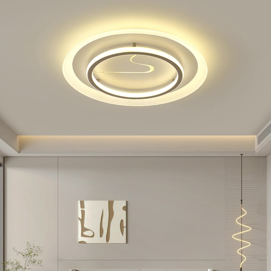 Modern Minimalist Acrylic Glass Iron Round LED Flush Mount Ceiling Light For Bedroom & Living Room