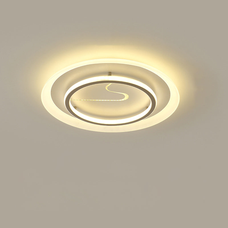 Modern Minimalist Acrylic Glass Iron Round LED Flush Mount Ceiling Light For Bedroom & Living Room