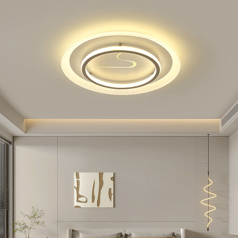 Modern Minimalist Acrylic Glass Iron Round LED Flush Mount Ceiling Light For Bedroom & Living Room