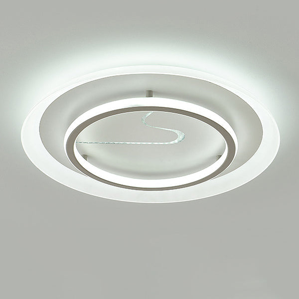 Modern Minimalist Acrylic Glass Iron Round LED Flush Mount Ceiling Light For Bedroom & Living Room
