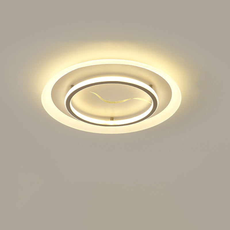 Modern Minimalist Acrylic Glass Iron Round LED Flush Mount Ceiling Light For Bedroom & Living Room