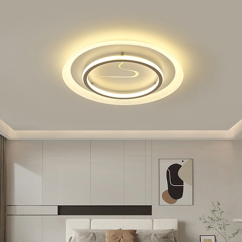 Modern Minimalist Acrylic Glass Iron Round LED Flush Mount Ceiling Light For Bedroom & Living Room