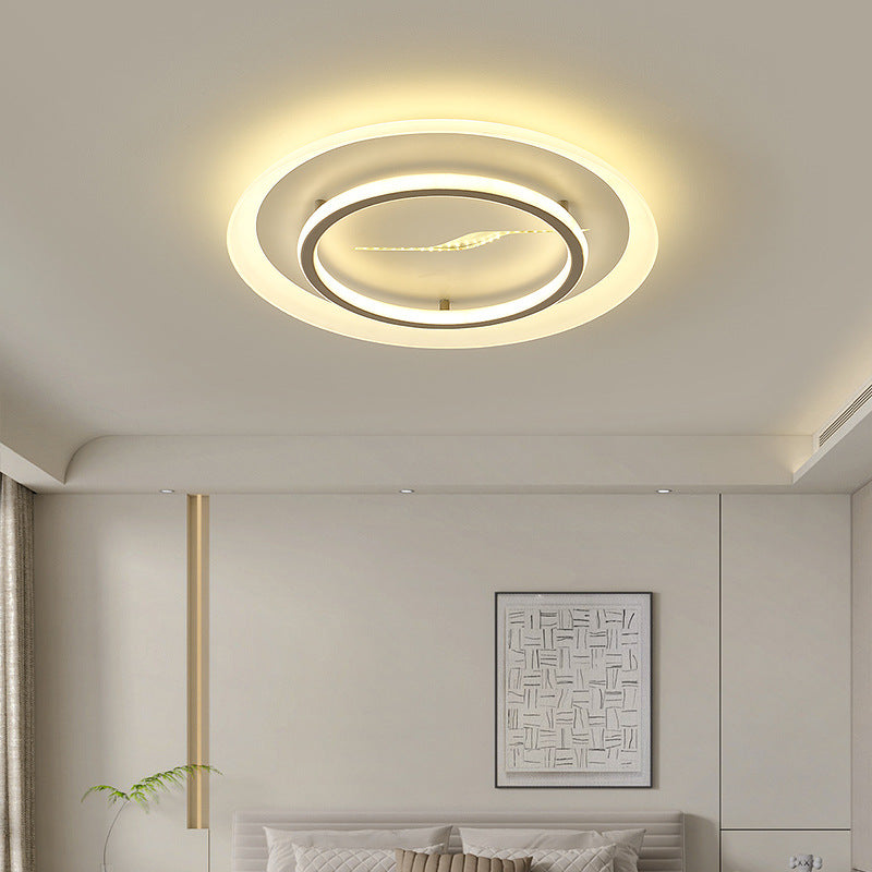 Modern Minimalist Acrylic Glass Iron Round LED Flush Mount Ceiling Light For Bedroom & Living Room