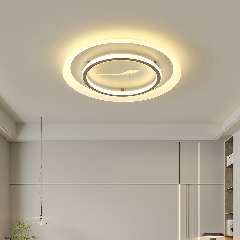 Modern Minimalist Acrylic Glass Iron Round LED Flush Mount Ceiling Light For Bedroom & Living Room
