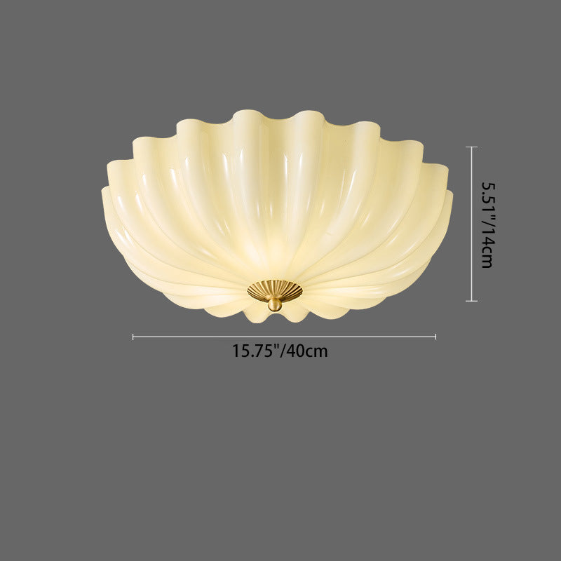 Traditional French Glass Copper Petal Ruffled 3/4-Light Flush Mount Ceiling Light For Bedroom & Living Room