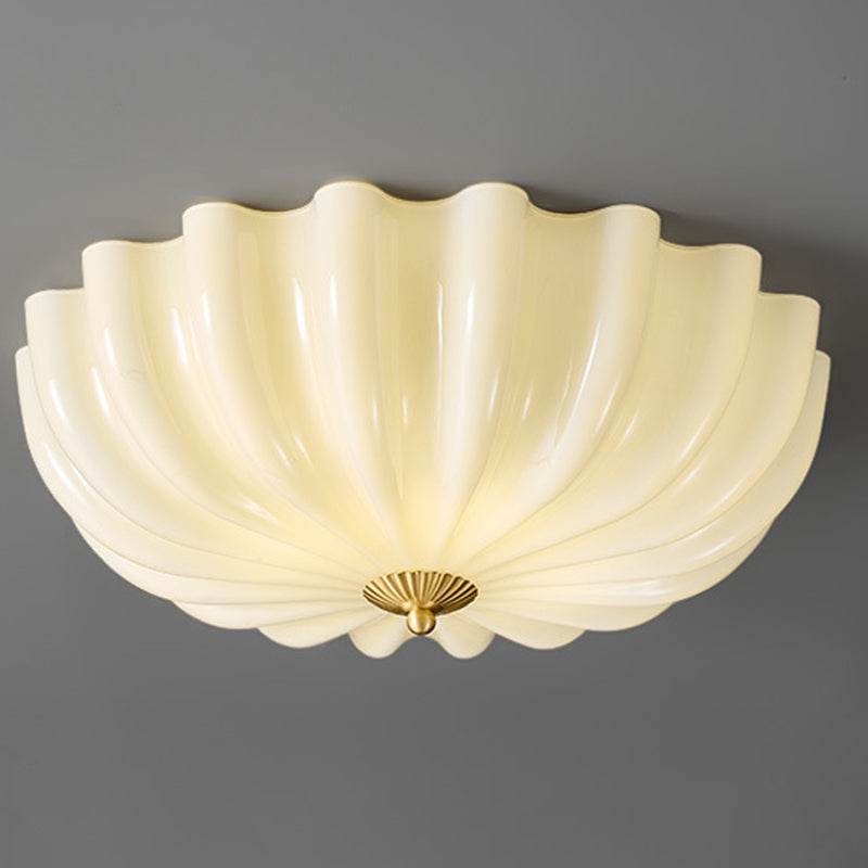 Traditional French Glass Copper Petal Ruffled 3/4-Light Flush Mount Ceiling Light For Bedroom & Living Room