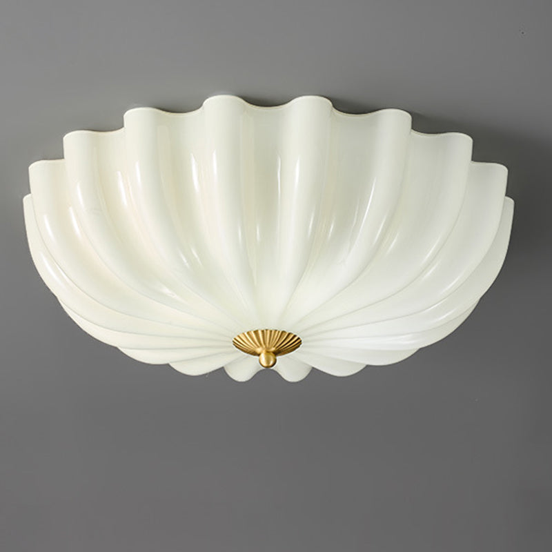 Traditional French Glass Copper Petal Ruffled 3/4-Light Flush Mount Ceiling Light For Bedroom & Living Room