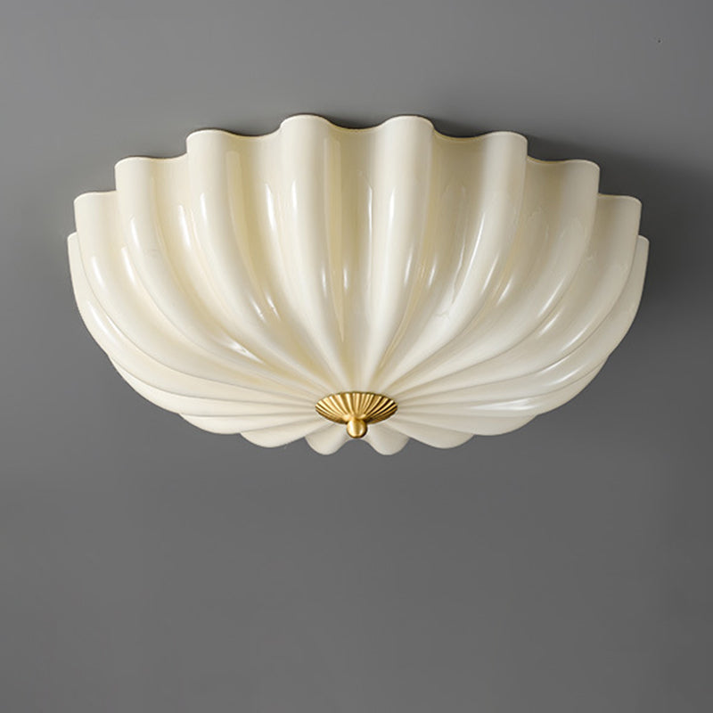 Traditional French Glass Copper Petal Ruffled 3/4-Light Flush Mount Ceiling Light For Bedroom & Living Room