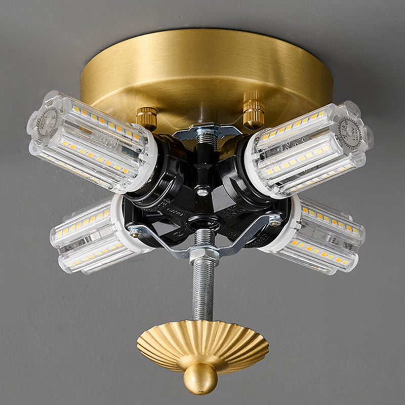 Traditional French Glass Copper Petal Ruffled 3/4-Light Flush Mount Ceiling Light For Bedroom & Living Room