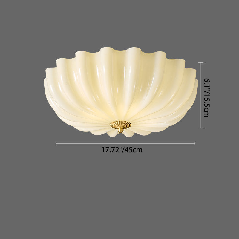Traditional French Glass Copper Petal Ruffled 3/4-Light Flush Mount Ceiling Light For Bedroom & Living Room