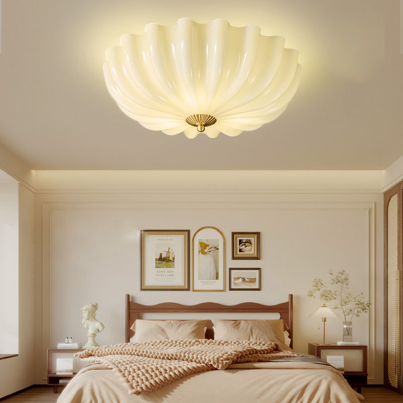 Traditional French Glass Copper Petal Ruffled 3/4-Light Flush Mount Ceiling Light For Bedroom & Living Room