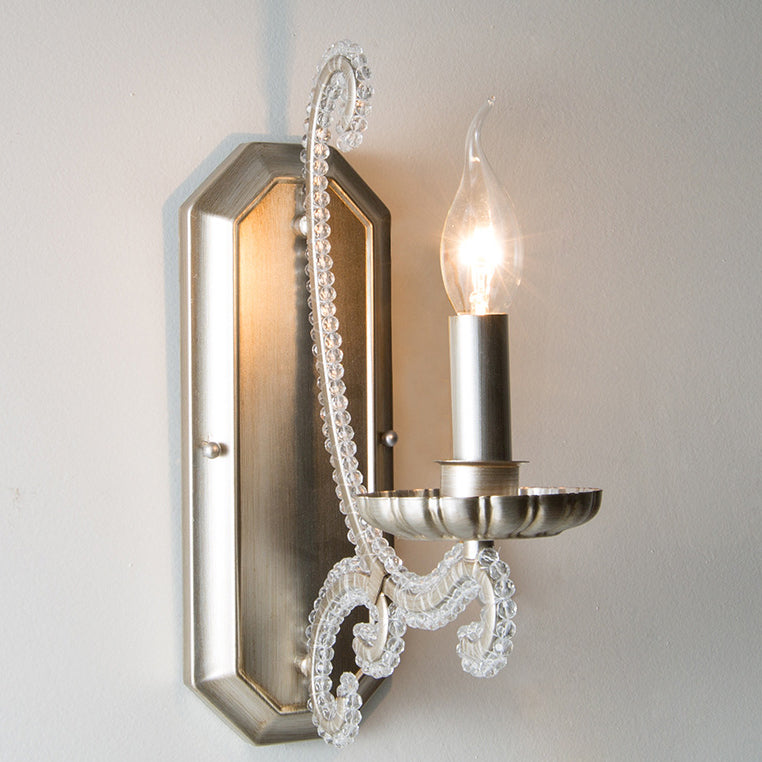 Traditional Farmhouse Crystal Iron Curved Candle 1/2-Light Wall Sconce Lamp For Bedroom & Living Room