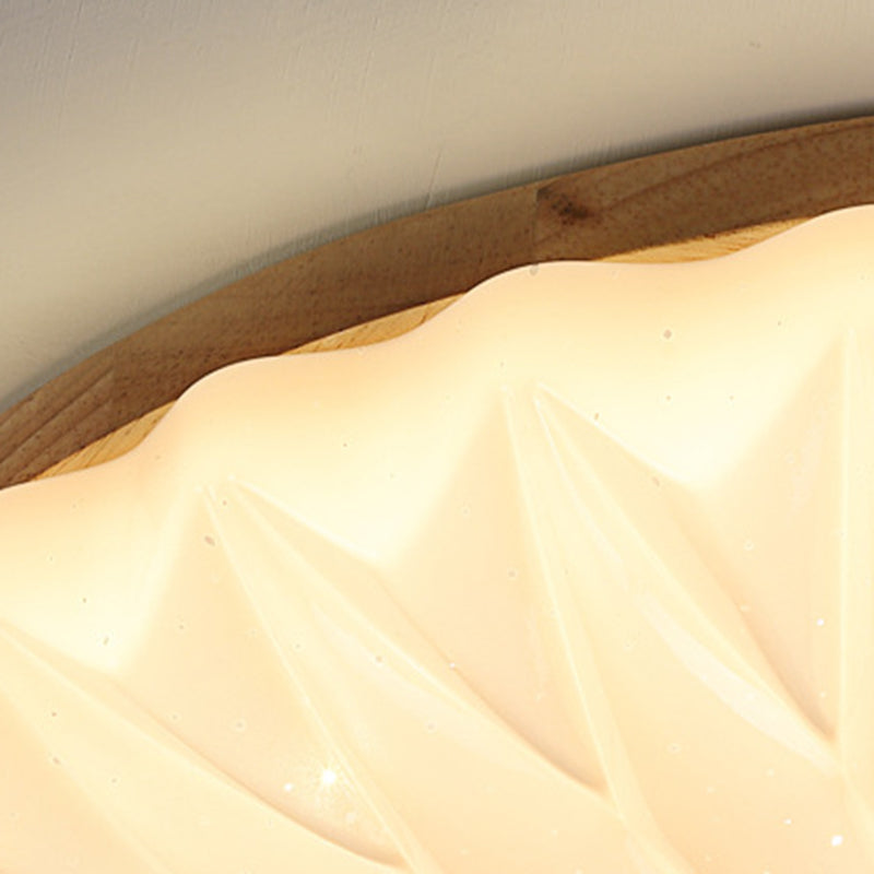 Contemporary Creative PVC Rubber Wood Iron Textured Round LED Flush Mount Ceiling Light For Bedroom & Living Room